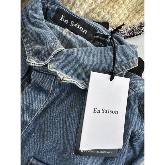 NWT En Saison Womens Madeline Blue Denim Belted Denim Jacket Coat S - Picture 4 of 8